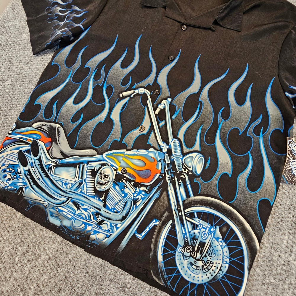Sapphire Lounge Mens XL Motorcycle‎ Flames Shirt Blue Black Biker Skull NEW